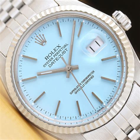 rolex silver with blue face